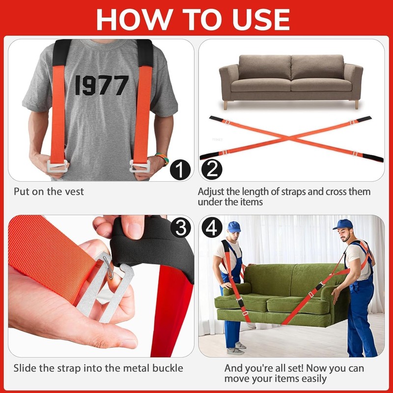 Ytonet Moving Straps, Lifting Straps for Move Furniture, 2-Person Shoulder