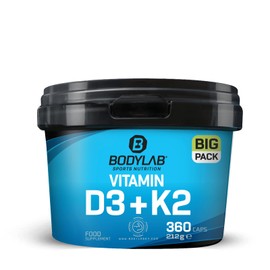 Bodylab24 Big Pack Vitamin D3 + K2 360 Capsules, High Dose with 140 mcg Vitamin D3 and 200 mcg Vitamin K2 per Capsule, Ideal Dietary Supplement for the Winter Months, Easy to Swallow
