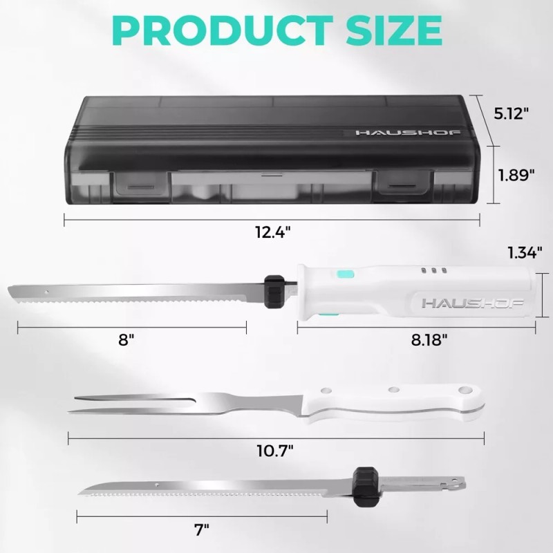 HAUSHOF 8V Cordless Electric Knife Set Meat Cutter Stainless Steel