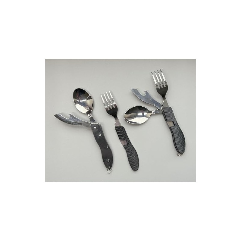 Camping 2 Piece Stainless Steel Cutlery Set with Carabiner and