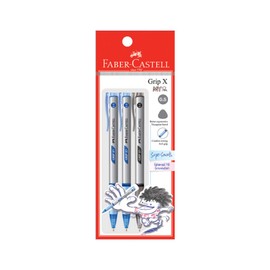 Faber-Castell Grip X Ergonomic Ballpoint Pen Pack of 3 (0.5mm Black, Blue) Triangular Barrel, Fatigue Free Writing, Super Smooth