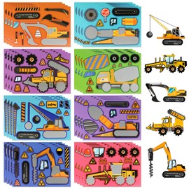 32 Sheets Make A Face Construction Stickers for Kids Construction Truck DIY Art Craft Rewards for Boys Girls Vehicles Excavator Construction Party Favors for Party Supplies