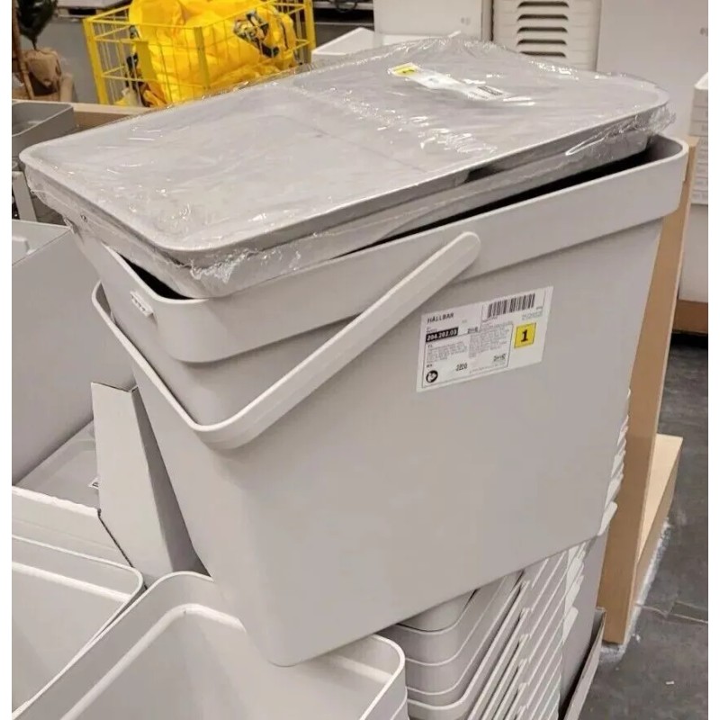 IKEA New HÅLLBAR Bin With Lid Light Gray 22L/ 6