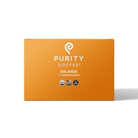 Purity Coffee BALANCE ⅔ Decaf Medium Roast Organic Coffee - Specialty-Grade Mountain Water Processed Decaf + Regular Blend - USDA Certified Organic Specialty Grade Arabica Single-Serve Coffee Pods - Third Party Tested for Mold, Mycotoxins & Pesticide Res