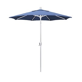 California Umbrella 7.5' Round Aluminum Market Umbrella, Crank Lift, Push Button Tilt, White Pole, Frost Blue Olefin