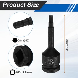 HARFINGTON 2pcs 1/2" Drive Impact Hex Bit Socket 6mm Metric CR-MO Steel 6-Point Sockets with Cotter Pin for Power Drill Drivers Adapter