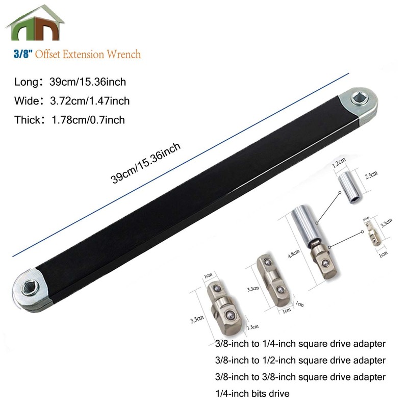 Wonfly Offset Extension Wrench, Versatile 1/4" and 3/8" - with1/2