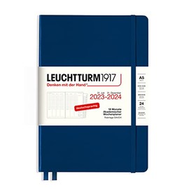 LEUCHTTURM1917 367550 Academic Weekly Planner Medium (A5) 2024, 18 Months, Navy, German