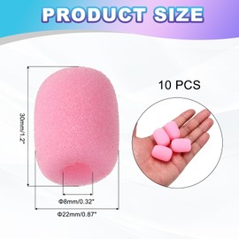 MECCANIXITY 10 Pcs Mini Foam Microphone Windscreen, 22x30mm High Density Pink Mic Cover Noise Reduction Foam Covers for Streaming Stage Conference Use