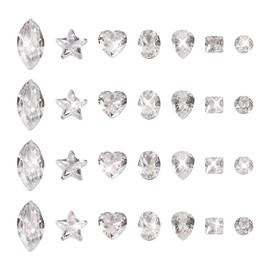 Bestewelry 130pcs Cubic Zirconia Stones Clear Loose CZ Stones Faceted Diamond Square Heart Oval Teardrop Cabochons for Nail Art Jewellery Making