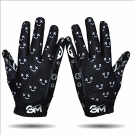 Grip Mania Emoticons V1 Mens Football Gloves, Youth and Adults Sticky Receiver Gloves (CE-Black, Adult Large)
