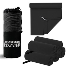 5 Pack Toalla Microfibra Secado Rápido, Toallas Deportivas Super Absorbentes y Ultra Ligeras, para Natación, Gimnasio, Viaje, Yoga y Playa (Negro)