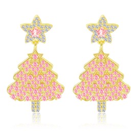 Dayaney New Year Gifts Pink Earrings, Pink Stud Earrings for Women Tree Earrings with Star Pink Gifts Pink Holiday Jewelry Pink Decorations