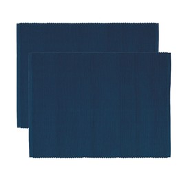 LINUM Uni Pack of 2 Placemats for Dining Table 35 x 46 cm 100% Ribbed Cotton Machine Washable Indigo Blue