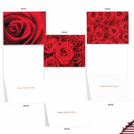The Best Card Company - 10 Boxed Valentine Note Cards with Envelopes - Loving, Heartfelt Assorted Greeting Cards for Valentine's Day (4 x 5.12 Inch) - Roses are Red M3088VDG-B1x10