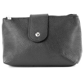 modamoda de - T213 - Italian Leather Cosmetic Bag Mask Case Medium, black