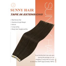 Sunny Hair Tape in Hair Extensions Real Human Hair Invisible Remy Hair Extensions Tape ins for Women Dark Brown 20 inch 20Pcs 50G