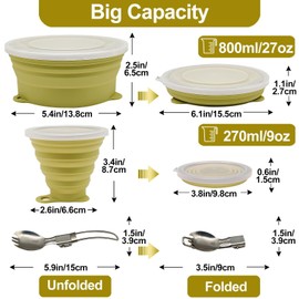 Cagelya Mess Kit for Camping Silicone Collapsible Bowl Collapsible Cup and Stainless Steel Spoon for Backpacking Outdoor Hiking Traveling and Picnic - 2 Pack