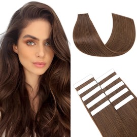 Benehair Tape in Hair Extensions Human Hair Straight Remy #4 Medium Brown Real Hair Extension Tapes 12 Inches (10 g)
