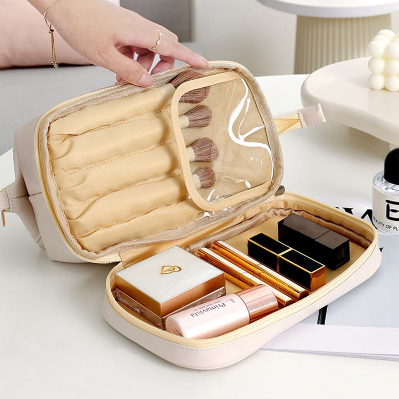 jioko Large Makeup Bag Travel Essentials, Cosmetic Travel Bags, Leather