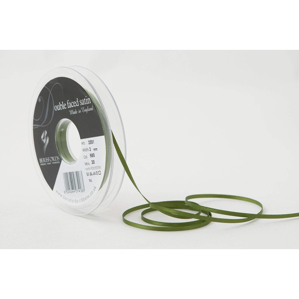 Berisfords Double FACE Poly Satin Ribbon, Cypress, 3 mm