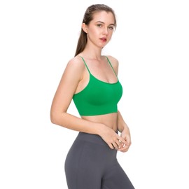 Kurve Women's Sports Bra Cami - Seamless Built-in Shelf Padded Camisole Workout Tank Top Removable Pads UPF 50+ Made in USA, Green B, Medium/Large