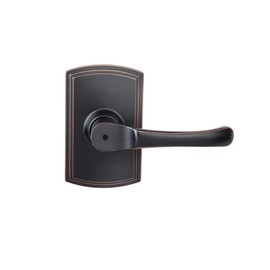 Delaney Callan Hardware Artino Privacy Door Handle, Fits Door 1-3/8 to 1-3/4 in. Thick, Edged Oil Rubbed Bronze –Reversible Left/Right-Handed Bed & Bathroom Push Button Door Lever –Easy to Install