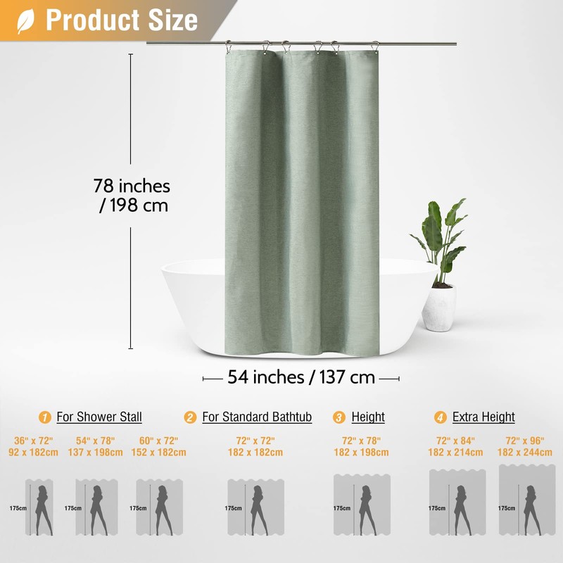 BTTN Stall Fabric Shower Curtain, 54x78 Inch Long Linen Textured