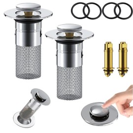 Zjclx Bathroom Sink Drain Stopper for US Universal Replacement,Pop Up Drain for Bathroom Sink with Stainless Steel Filter Basket Hair Catcher, Sink Drain Strainer for 1.34-1.45 Inch