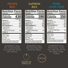 Mina Saffron Rice, Festive Rice, Pearl Couscous, Variety Pack of 6, Ready to Eat, Microwavable, Couscous Pearls, Side Dishes, Vegan Protein, Non-GMO, Kosher