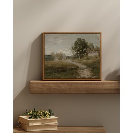 InSimSea Framed Canvas Wall Art Vintage Decor, Room Decor Rural Path Landscape Wall Paintings Prints, Farmhouse Wall Art for Living Room, Vintage Countryside Pictures for Bathroom Wall Decor, 11"x14"