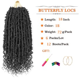 Aipin Butterfly Locs Goddess Locs Crochet Hair With Curly Ends 18 Inch Distressed Butterfly Faux Locs Synthetic Butterfly Soft Locs Crochet Hair For Black Women Hair Extensions (18 Inch, 6packs,1B#)