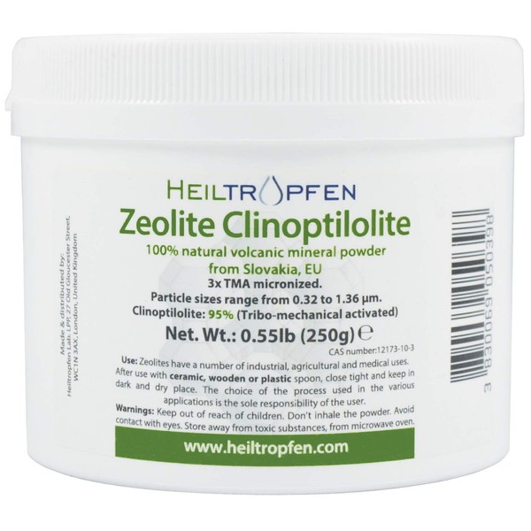 Zeolite Powder | 0.55 Pound 250g | Ultra FINE Less-Than 2 µm | Clinoptilolite 95% | 3X Activated | Natural Mineral Dust | Heiltropfen®