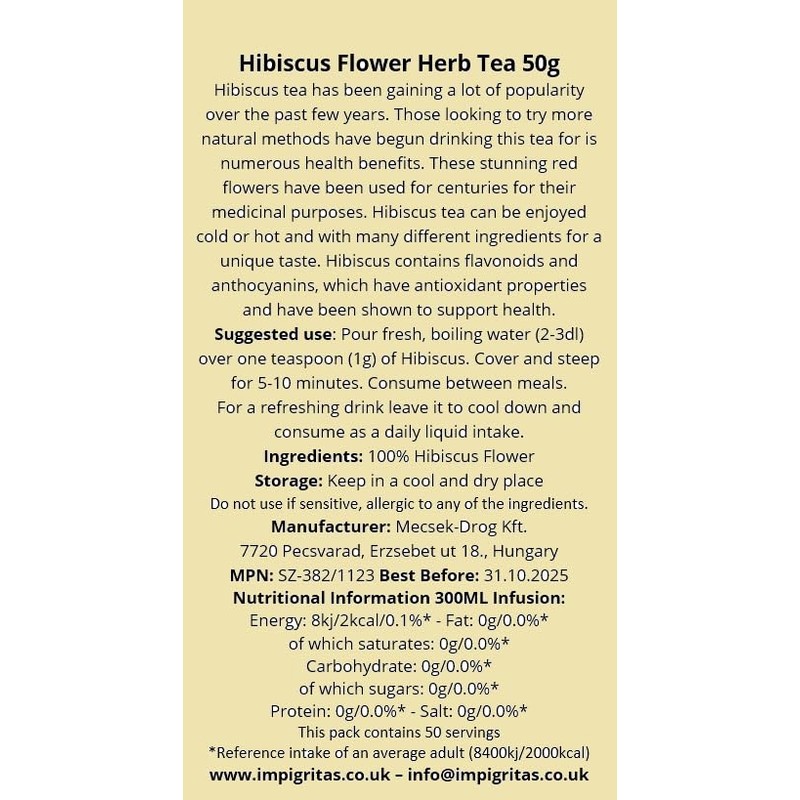 Hibiscus Flower Herbal Natural Premium Loose Flowering Leaf Tea 50g