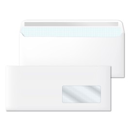 White Envelopes, Paper Envelopes, American Paper with Right Window, Shipping Envelopes for Documents, Envelope with Self Seal White Paper, Size 220 x 110 mm, SIDI (50