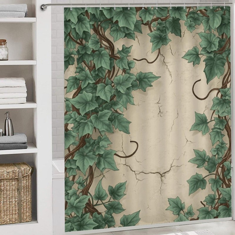 4Pcs Nature Ivy Vine Leaf Wall Shower Curtain 72W X