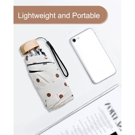 Pocket Umbrella with 6 Ribs,Compact Parasol,UPF50 Sun Protection Brolly,Dual-purpose for Sunny and Rainy Day (White)