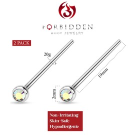 Forbidden Body Jewelry 18-20g Surgical Steel 2mm Press Fit CZ Fishtail Custom Bend Nose Stud, Metal, cubic-zirconia