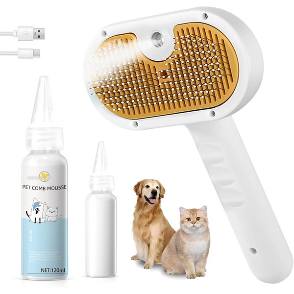 Pet Steam Brush for Dogs & Cats – 3-in-1 Shedding
