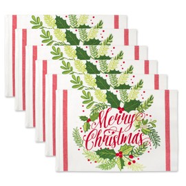Dii - Manteles individuales de algodón 100% estampados, fusionados y forrados, 33 x 48 cm, diseño de acebo navideño, juego de 6