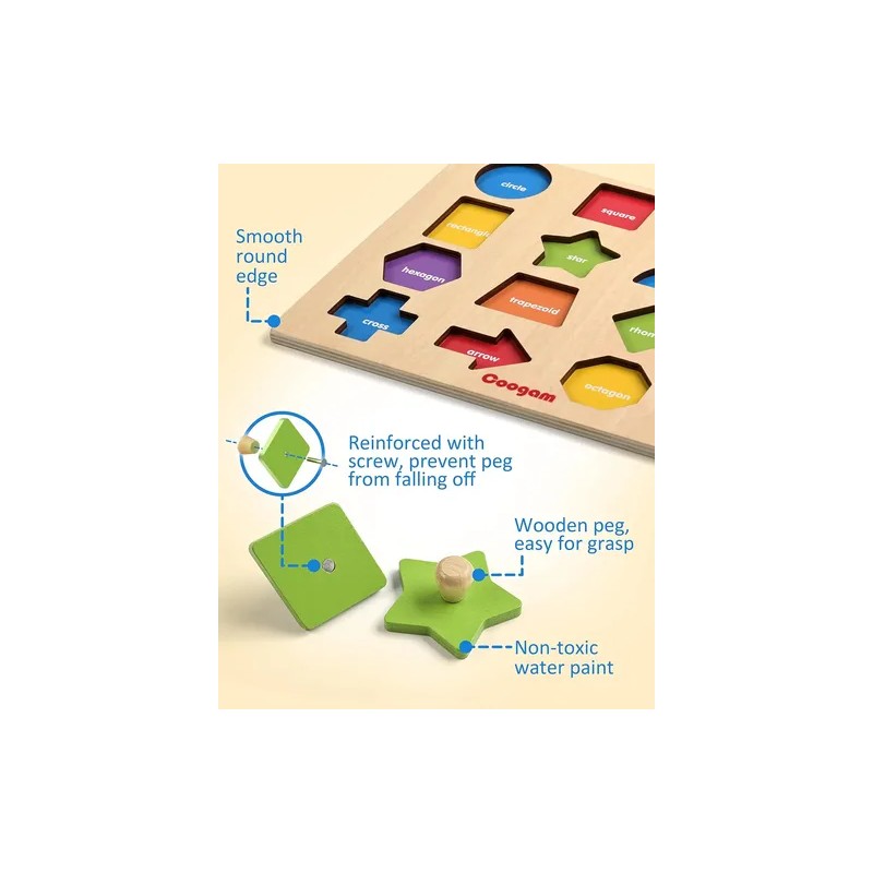 Puzzle De Clavijas De Madera Coogam Montessori, Tablero De C