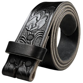 BS230 Heavy-Duty Strap Genuine Full Grain Western Floral Engraved Tooled Leather Belt Strap 1-1/2"(38mm) Wide (Black, 34)