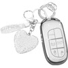 FT FUNTOR for Jeep Key Fob Cover,5 Buttons TPU for Dodge Key Fob Cover with Silver Edge,Compatible with Jeep Grand Cherokee Compass Renegade Dodge Charger Dart Durango Journey RAM Chrysler (B-White)