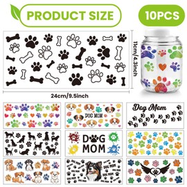 arricraft Pack of 10 UV DTF Cup Wrap Transfer Stickers 10 Styles Transfer Paper with Paw Prints with Dog Mama Words for Rubbing PVC Cup Wrap Waterproof Decals for Cups