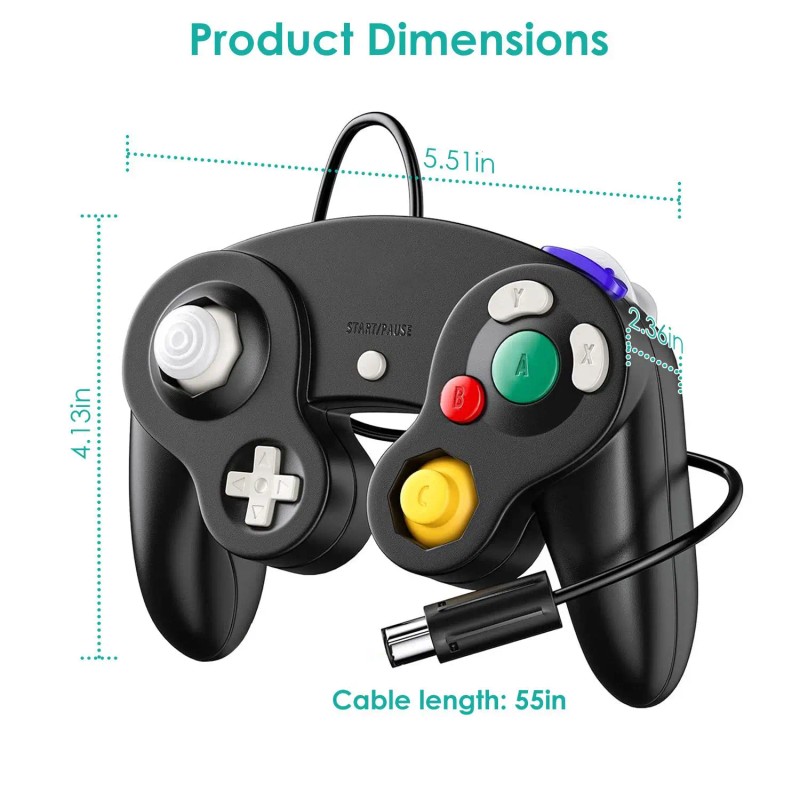 Wired Black for Wii Gamepad Shock Game Controller Compatible with