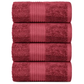 Dewall Maisons Sophisticated 4-Piece Dark Red Bath Towel Set, 27" x 54" - Plush Quality Cotton - Ultra Absorbent & Soft - Ideal for Body, Face, Hands - Modern Bathroom Essentials