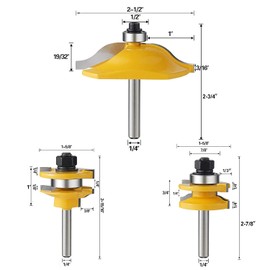 3 PCS Router Bits Set, 1/4-Inch Raised Panel Cabinet Door Router Bits Set, Ogee Rail and Stile Router Bits Set, Professional Carbide Milling Cutters for Woodworking