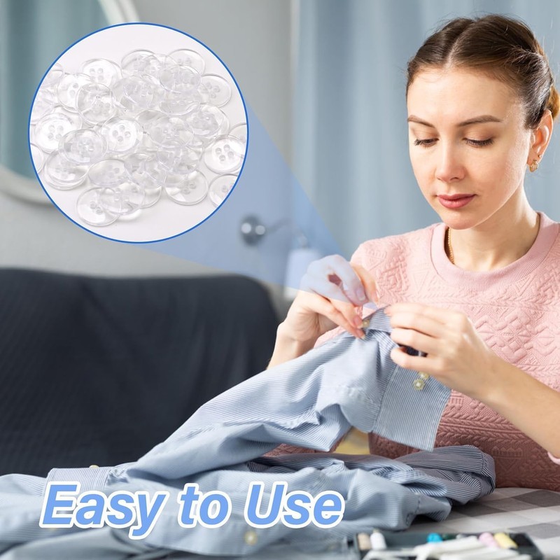 Dumhuts Pack of 50 Clear Round Resin Buttons 4 Hole