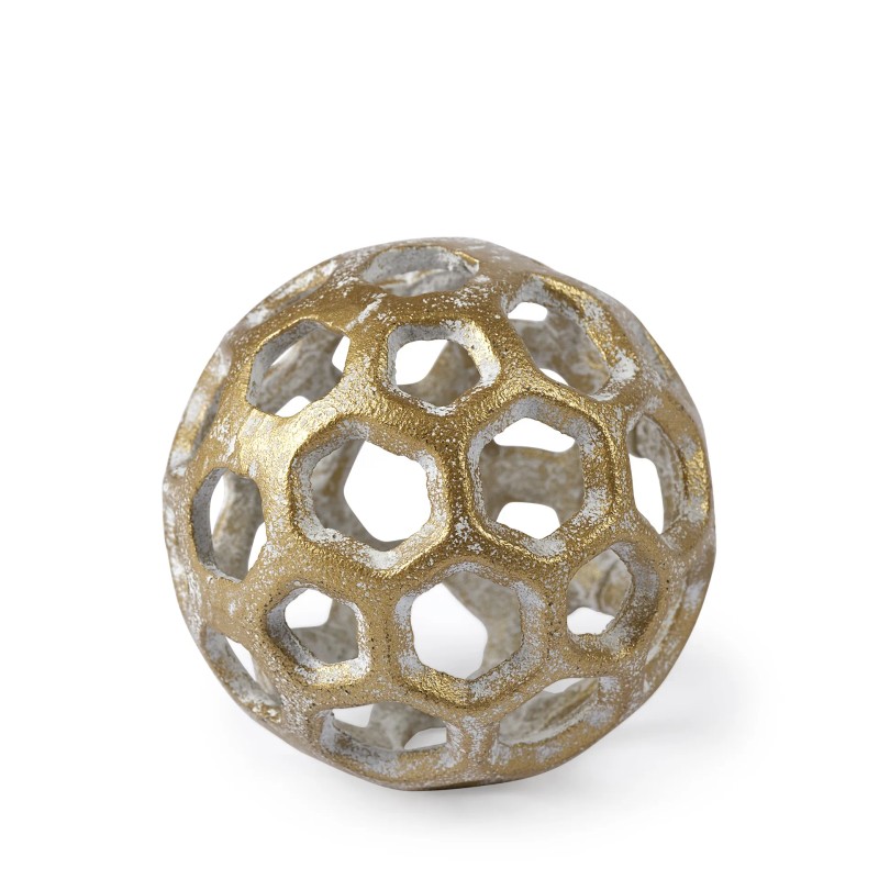 Homeroots 3" Gold Metal Decorative Orb Tabletop Sculpture