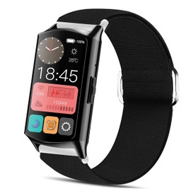 Compatible with EGQINR Smartwatch Bands,Lamshaw 18mm Stretch Elastics Nylon Adjustable Replacement Strap Accessories for Men & Women Compatible for EGQINR H31/MKYOPT H31 Smartwatch Fitness Trackers-1.58" (Black)